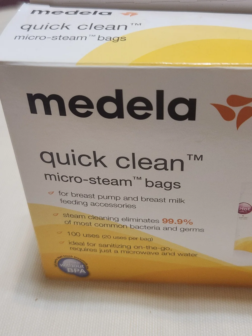 Medela Quick Clean Micro-Steam Bags - White & Yellow Packaging